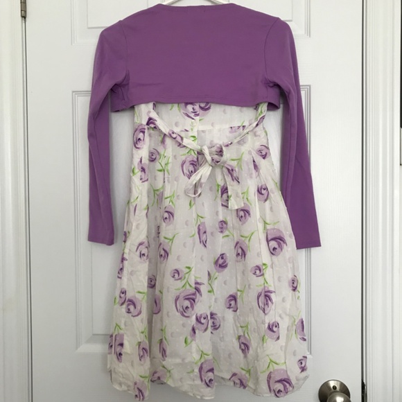 Marc & Maddie Floral Dress With Long Sleeve Shrug Girls Size 12 Purple White - Picture 9 of 11